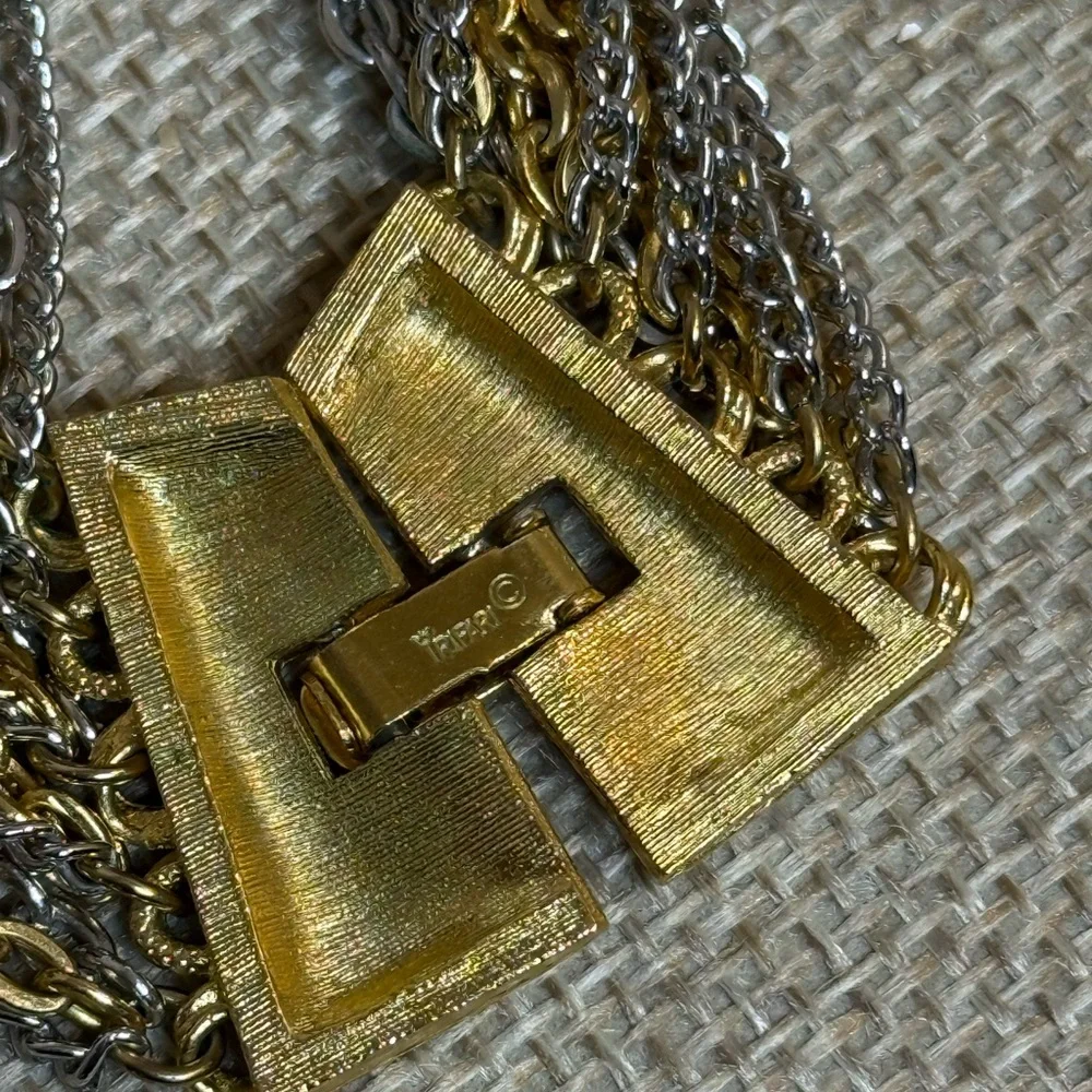 Vintage Trifari Two-Tone Multi-Strand Necklace, Mixed Metal Gold/Silver 1970s